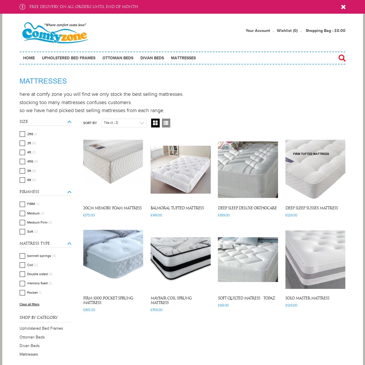 Archived furniture store product listing with filters